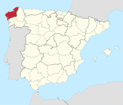 Map of Spain with A Coruña highlighted