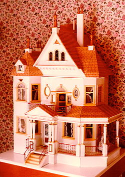 Exterior of a hand-built American dollhouse