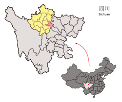 Mao County (red) in Ngawa (yellow) and Sichuan