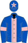 Royal blue, pink stripe, armlets and star on cap