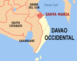 Map of Davao Occidental with Santa Maria highlighted