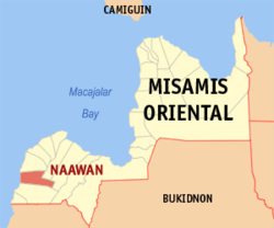 Map of Misamis Oriental with Naawan highlighted