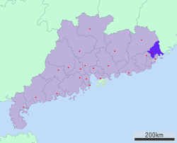 Location of Chaozhou in Guangdong province