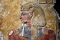 Pharaoh Seti I, detail of a wall painting from the Tomb of Seti I at the Valley of the Kings. Neues Museum
