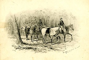 Lithograph sketch of gold escort on horseback