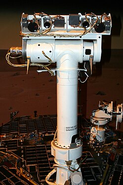Mars Exploration Rover's mast with two Pancams (on its sides) and two navcams