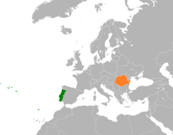 Map indicating locations of Portugal and Romania
