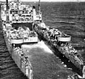 USS Casa Grande (LSD-13) discharging LCU-1491 from her well deck, circa 1957