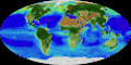 Image 18An animation of the changing density of productive vegetation on land (low in brown; heavy in dark green) and phytoplankton at the ocean surface (low in purple; high in yellow) (from Earth)