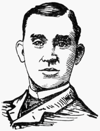A black and white portrait illustration of a man wearing a suit and tie