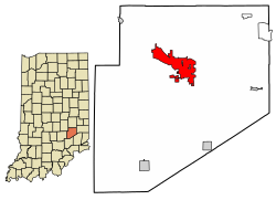 Location of Greensburg in Decatur County, Indiana.
