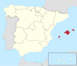 Map of Spain with Balearic Islands highlighted