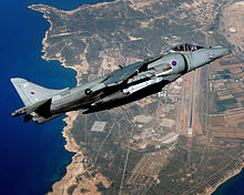An RAF Harrier GR9 over RAF Akrotiri in Cyprus, 2010.