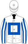 White, royal blue hollow box, striped sleeves