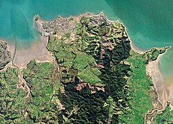 The Pōhutukawa Coast captured by a Planet Labs satellite in 2016