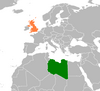 Location map for Libya and the United Kingdom.