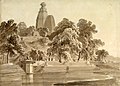 Pencil art depicting Shri Radha Madan Mohan temple on banks of Yamuna, 1789.