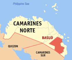 Map of Camarines Norte with Basud highlighted