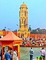 Clock Tower during evening prayers (2021 Kumbh Mela)