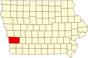Map of Iowa highlighting Pottawattamie County
