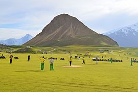 Locals playing tape ball cricket in Chitral, Pakistan