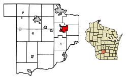 Location of Baraboo in Sauk County, Wisconsin