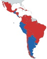 Image 11In blue countries under right-wing governments and in red countries under left-wing and centre-left governments as of 2023 (from History of Latin America)