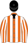 Orange and white stripes, black cap
