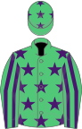 Emerald green, purple stars, striped sleeves and stars on cap