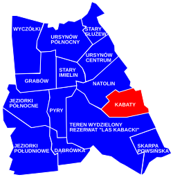 The location of the City Information System area of Kabaty within the city district of Ursynów.