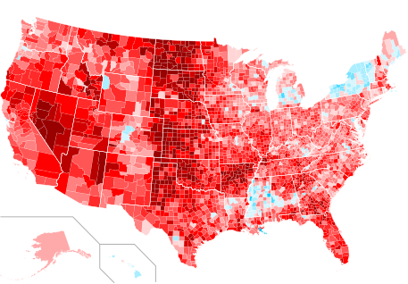 Change in vote margins at the county level from the 1976 election to the 1980 election.