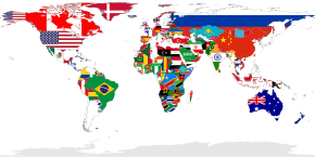 A map showing the flags of the world, in equirectangular projection. The countries shown are the members of the United Nations