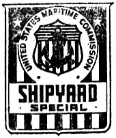 A logo reading "Shipyard Special" over a stylized United States flag. The logo of the United States Marine Commission, with an anchor on a shield against a similar flag background, occupies the upper half of the logo.
