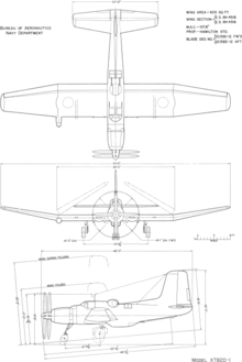3-view line drawing of the Douglas XTB2D-1 Skypirate