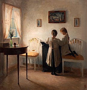 Interior with two girls (c. 1900)