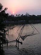 Traditional Chinese fishing net in Ashtamudi Lake