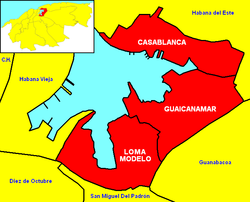 Location of Casablanca (the northernmost of the 3 wards) within Regla and Havana