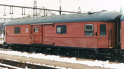 A resgodsvagn of the Swedish State Railways (SJ) in Malmö in 1988