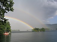 Island rainbow, Bass Island, Lake George, New York. Photo by Henry Schmitt.