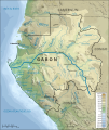 Map of Gabon, showing river system of Ogooué basin, explored in part by Griffon du Bellay and Serval. Note also Lake Anengué / Aningué nr. Port Gentil.