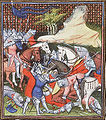 "The Knight Charles de Châtillon is taken prisoner". Jean Froissart, Chroniques (Vol. I), Koninklijke Bibliotheek in 1816