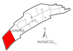 Map of Juniata County, Pennsylvania highlighting Lack Township