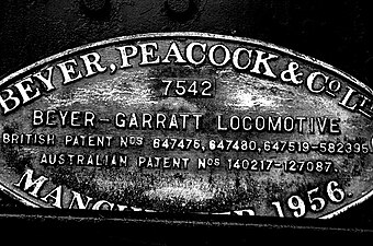 New South Wales AD60 class locomotive Beyer, Peacock and Company. builder's plate.