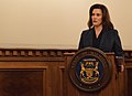 Image 39Governor Gretchen Whitmer speaking at a National Guard ceremony in 2019 (from Michigan)