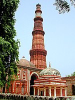 The Qutub Minar is the world's tallest brick minaret at 72.5 metres, built by Qutb-ud-din Aibak of the Slave dynasty in 1192 CE.[19]