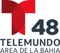 The Telemundo network logo, a T with two circular overlapping components. To the right and under the T, the number 48. Beneath it, in a sans serif, the word Telemundo.