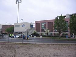 Exterior of ballpark from parking lot