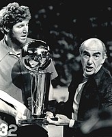 Bill Walton on the left holding the Larry O'Brian Trophy after winning the 1977 MBA Finals