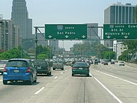 The Harbor Freeway southbound entering "The Slot" after emerging from the "4-level"