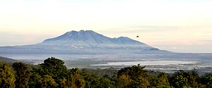 A view of Mount Ungaran, Lake Rawapening and the towns of Bandungan and Ambarawa